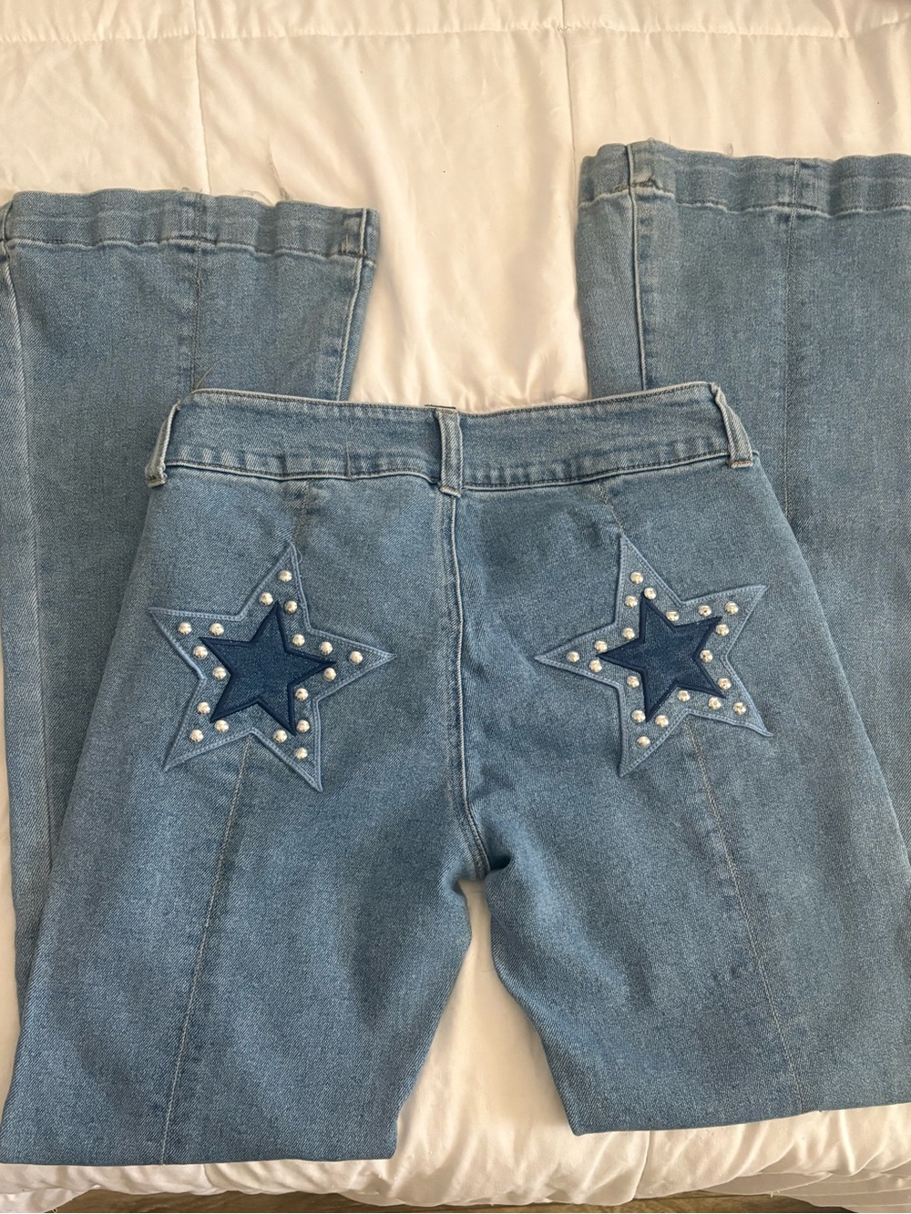 Forever 21 Light Blue Star-Embellished Flare Jeans